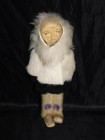 Vtg Alaska Native Eskimo Made Doll Fur Clothes Leather Face Happy Old Woman