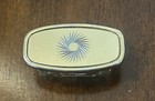 Vintage Metal Gold Tone Lipstick Tube Holder W  Hinged Mirror   Silver Starburst