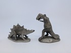 Vintage 1981 Hudson Pewter Tyrannosaurus And Stegosaurus Dinosaur Figurines