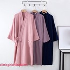 Japanese Women Kimono Bathrobe Sleepwear Cotton Yukata Pajamas Robe Gown Lace Up