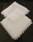 2 Vintage Hand Tatted White Linen Wedding Handkerchiefs Hankies For Brides