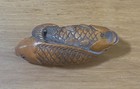 Antique vintage Signed Asian Japanese Finely Carved Wood Double Fish Netsuke G