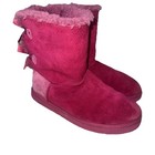 Ugg Australia Boots Womens Sz 10 Fuschia Bailey Bow Suede Winter 1007526