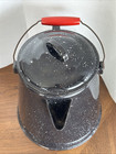 Antique Black Fleck Enamel  Xl Cowboy Campfire Coffee Pot Red Wood Handle