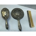 Vintage Silverplate Vanity Set  Mirror Comb Brush  3 Pc Ornate Silver Set