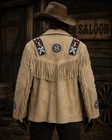 Men Western Cowboy Suede Fringe Jacket Beaded Native American Leather Jacket
