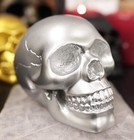 Small Silver Skull Realistic Look Homo Sapien Skeleton Head Figurine Statue