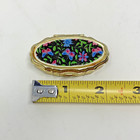 Mini Travel Sewing Kit Pill Box W  Flowers Vintage Gold Tone Purse Container