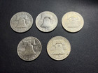 Benjamin Franklin Siiver Half Doliars Lot Of 5 - 90  Siiver