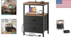 Modern Bedside Table With Usb Ports  Fabric Drawers   Open Shelf - 2 Drawers