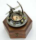 Nautical 4 Inch Antique Sundial Compass Home Decor Collectible With Wooden Box