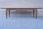 Mid Century Danish Modern Formica   Flux Walnut Woodgrain Surfboard Coffee Table