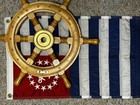 Nautical Wooden Ship Wheel 16  Wall Decor Brass Center With Nautical Flag 12x18 