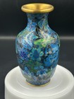 Vintage Chinese Cloisonn   Enamel Blue Floral Gold Gilt Vase