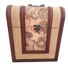 Vintage Style World Map Liquor Chest Wood Wicker 3-bottle Wine Box Trunk 13 5 