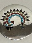 Round Zuni Inlay Rainbow Dancer Pin   Pendant  Fine Work H l  Lanyate Ca 1975