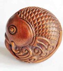 Asian Hand Carved Boxwood Figurine   Pretty Fish 
