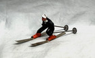 Vintage Barclay Lead Toy Downhill Skier Skiing Figure With Poles Black   Orange
