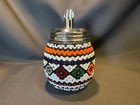 Native American Beadwork Glass Sugar Jar With Chrome Lid Pour Spout