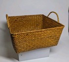 Vintage Woven Seagrass Square Storage Basket Handles Orange Amber Cognac 11x11