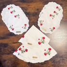 Vintage Swiss Embroidered Strawberry Cotton Doily Napkin Placemat Set Scalloped