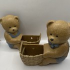 Burwood Boy   Girl Bear In Blue W  Basket Plastic Planters- Wall Art- 2 Pieces
