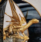 Vintage Mystical Brass Dragon W clear Crystals   Slag Glass Sculpture