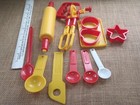 Lot Vintage Plastic Toy Pretend Play Food Kitchen 80s 90s Utensils Red Yellow