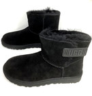 Ugg Womens Mini Bailey Logo Strap Suede Boots Black 8 Us Size With Box New