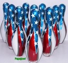 10 Ten Miniature Bowling Ten-pin 7 1 2  Tall Stars   Stripes Patriotic Us Flag