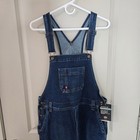 New Dickies Women Boyfriend Bib Overalls Dark Wash Denim Stretch Size M Nwt