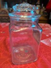 Antique Spearmint Glass Square Candy Jar W lid Apothecary 9 5    Yorkraft Vtg