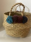 Seagrass Boho Hand Woven Belly Basket Storage 7    Pompom Woven Rope Handle 