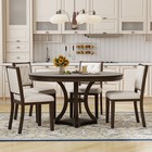 Retro Extendable Round Dining Table And 4 Upholstered Chairs  5-piece Dining Set