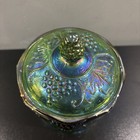 Indiana Carnival Glass Green Canister Jar W lid Harvest Grape Iridescent 7 5   