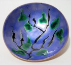 Vintage Copper Enamel Hand Painted Tree Plate  Bowl By Kuster Perry