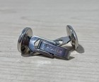 Vintage Pioneer Cufflinks Pair Of 2 Faux Black Onyx 70   s Silver Metal Cuff Links