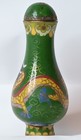 Vintage Chinese Dragon Cloisonn   Snuff Bottle Green Enamel Bronze