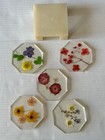 Vintage  Coasters  Pressed Flower Set Of 5 W holder