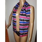 Vintage Pink   Blue Striped Sarah Coventry Scarf Pinup Retro Rockabilly Bow