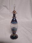 Hand Made In Egypt Etched Blue Blown Glass Perfume Bottle With Stopper