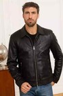 Mens Classic Style Black Genuine Leather Fashion Jacket