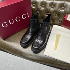 Men s Gucci Miart Men Gg Debossed Leather Lug Sole Chelsea Boots Black