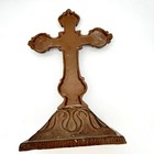 Vintage Style Ornate Cast Iron Standing Cross Religious Home Decor Rustic Brown