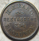 1860 s Nyc Hj Bang Restaurant Merchant Civil War Token 