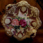 Antique Royal Kiran Nippon Handpainted Platter Moriage Pink Roses Heavy Gold