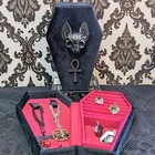 Gothic Vampire Bat Coffin Jewelry Box Velvet Ring Necklace Storage Display Case