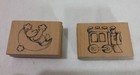 Lot  2 Wood Mount Rubber Stamps  teddy Bear On Moon W  Stars  train Engine Toy