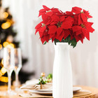 2 Pcs Artificial Christmas Flowers - Red 5 Heads Silk Poinsettia Bouquet