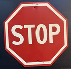Vintage Stop Street Sign Embossed Heavy Gauge Steel Red Metal 24 X 24 Est 1950s 